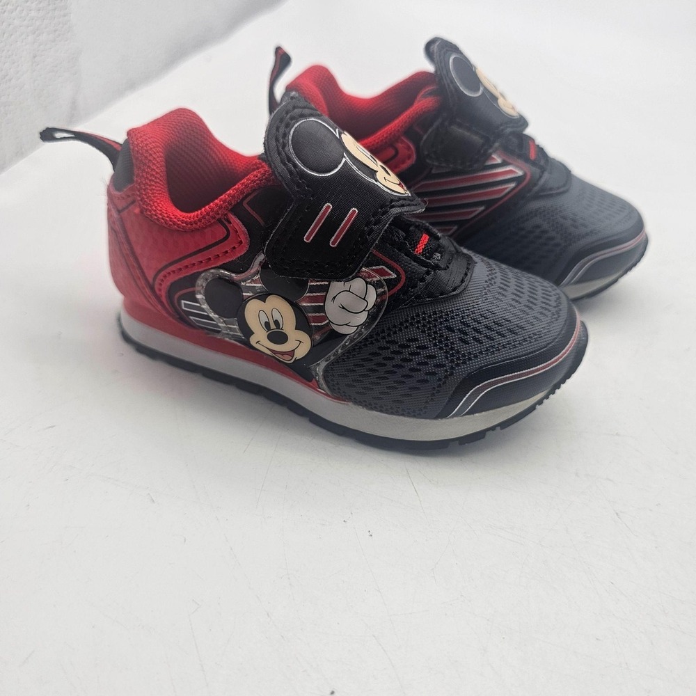 Disney Mickey Mouse Shoes KIDS Size 6 Black Red Athletic Sneaker Hook Loop